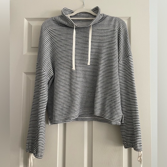 Madewell Funnelneck Tie-Sleeve Sweatshirt in Stripe - Picture 1 of 7